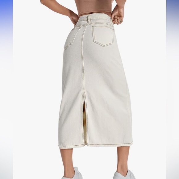 SweatyRocks Amazon SHEIN denim maxi midi skirt high waist pockets Large cream - Picture 2 of 10